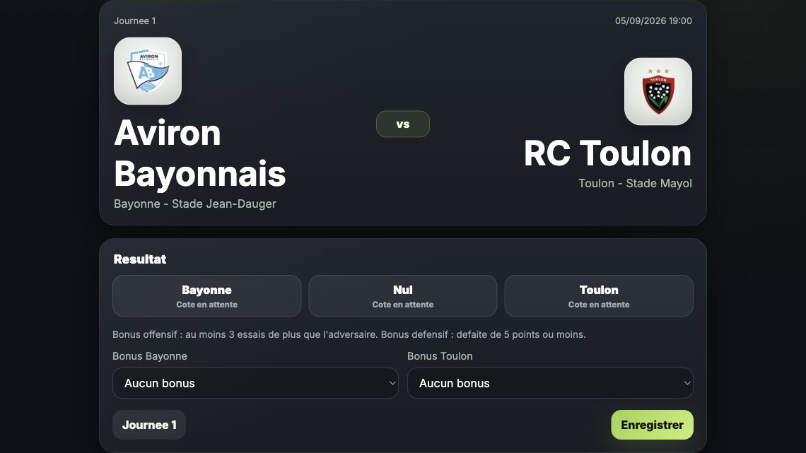 Capture de la zone pronostic Climax Prono Rugby